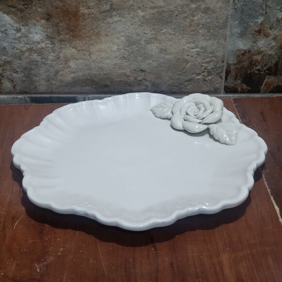 Vintage World Bazaars 3D Rose Decorative Scalloped Serving Dish Bowl - Picture 9 of 11